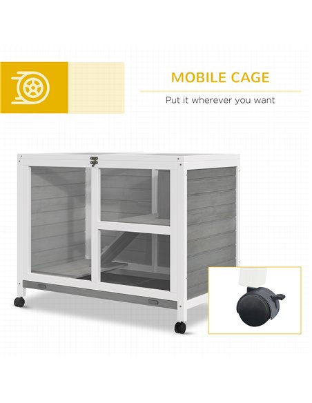 PawHut Wooden Rabbit Hutch Indoor with Wheels, Openable Roof, 91.5 x 53.3 x 73 cm, Grey - pic 149407 | FastDaddyshop