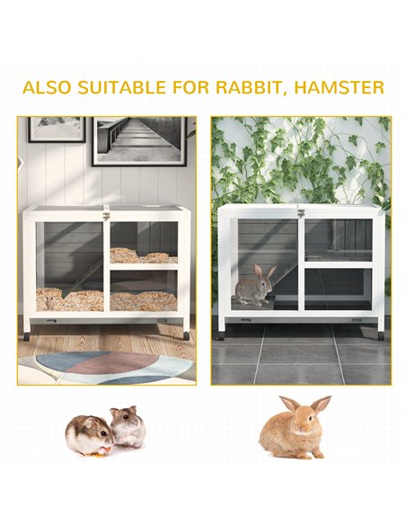 PawHut Wooden Rabbit Hutch Indoor with Wheels, Openable Roof, 91.5 x 53.3 x 73 cm, Grey - pic 149408 | FastDaddyshop