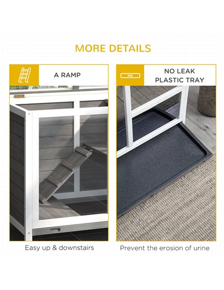 PawHut Wooden Rabbit Hutch Indoor with Wheels, Openable Roof, 91.5 x 53.3 x 73 cm, Grey - pic 149409 | FastDaddyshop
