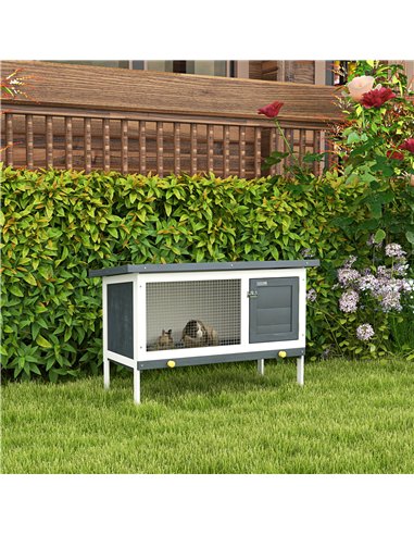 PawHut Wooden Rabbit Hutch Guinea Pig Hutch Bunny Cage Small Animal Habitat Openable Asphalt Roof for Outdoor Use 90 x 45 x 65 c