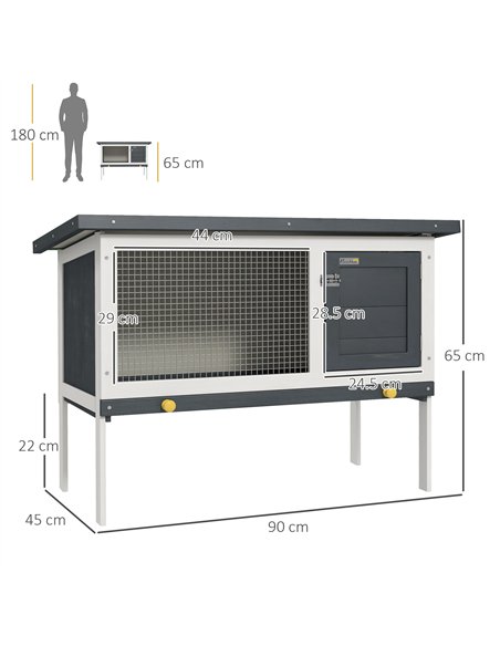 PawHut Wooden Rabbit Hutch Guinea Pig Hutch Bunny Cage Small Animal Habitat Openable Asphalt Roof for Outdoor Use 90 x 45 x 65 c - pic 149413 | FastDaddyshop