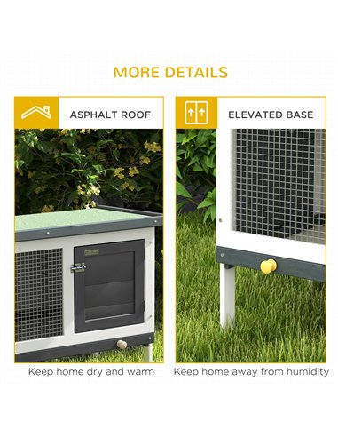 PawHut Wooden Rabbit Hutch Guinea Pig Hutch Bunny Cage Small Animal Habitat Openable Asphalt Roof for Outdoor Use 90 x 45 x 65 c