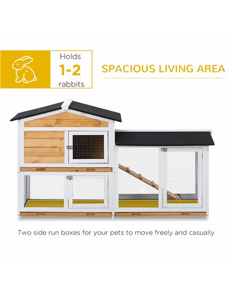 PawHut Rabbit Hutch Guinea Pig Hutch Wooden House with Run, 2 Tier Pet Cage Outdoor with No-leak Plastic Trays, 157.4 x 53 x 93. - pic 149424 | FastDaddyshop