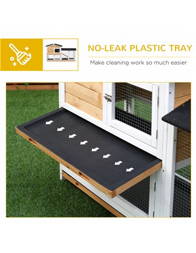 PawHut Rabbit Hutch Guinea Pig Hutch Wooden House with Run, 2 Tier Pet Cage Outdoor with No-leak Plastic Trays, 157.4 x 53 x 93.