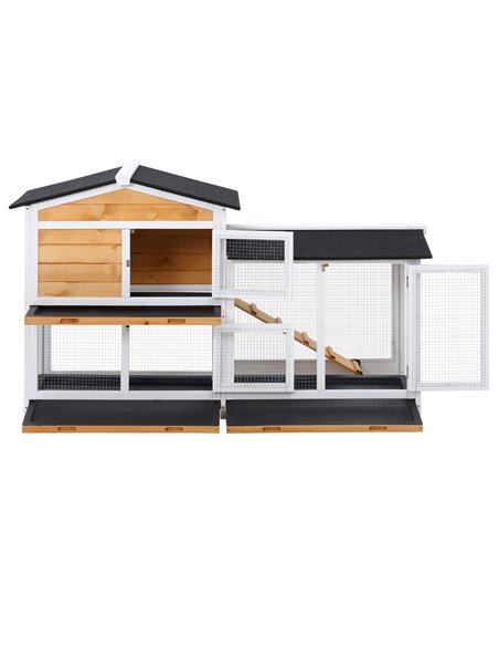 PawHut Rabbit Hutch Guinea Pig Hutch Wooden House with Run, 2 Tier Pet Cage Outdoor with No-leak Plastic Trays, 157.4 x 53 x 93. - pic 149427 | FastDaddyshop