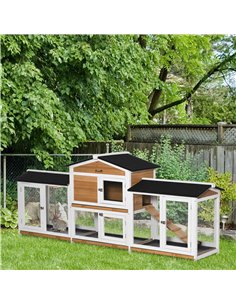 PawHut 2-Tier Large Rabbit Hutch Outdoor with Double Side Run Boxes, No-leak Plastic Tray, Ramp, 230 x 53 x 93.5cm, White 2