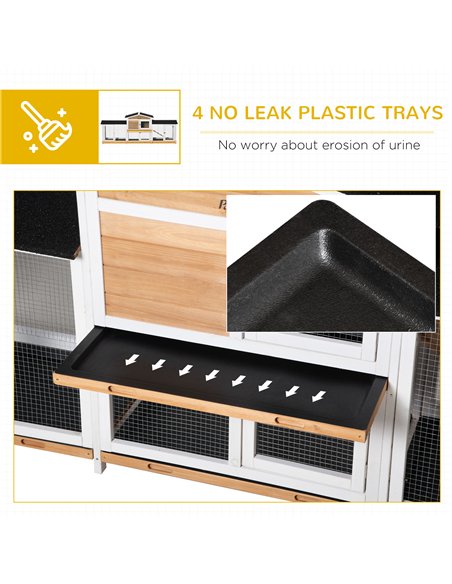 PawHut 2-Tier Large Rabbit Hutch Outdoor with Double Side Run Boxes, No-leak Plastic Tray, Ramp, 230 x 53 x 93.5cm, White - pic 149433 | FastDaddyshop