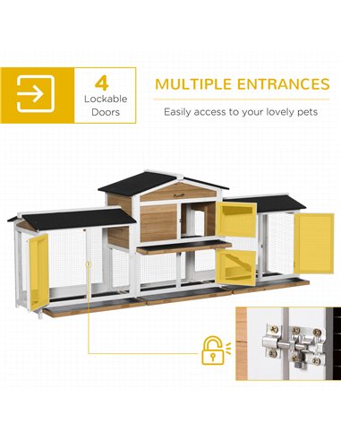 PawHut 2-Tier Large Rabbit Hutch Outdoor with Double Side Run Boxes, No-leak Plastic Tray, Ramp, 230 x 53 x 93.5cm, White