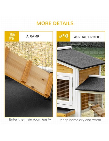 PawHut 2-Tier Large Rabbit Hutch Outdoor with Double Side Run Boxes, No-leak Plastic Tray, Ramp, 230 x 53 x 93.5cm, White