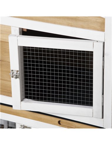 PawHut 2-Tier Large Rabbit Hutch Outdoor with Double Side Run Boxes, No-leak Plastic Tray, Ramp, 230 x 53 x 93.5cm, White