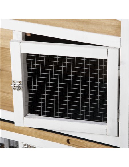 PawHut 2-Tier Large Rabbit Hutch Outdoor with Double Side Run Boxes, No-leak Plastic Tray, Ramp, 230 x 53 x 93.5cm, White - pic 149436 | FastDaddyshop