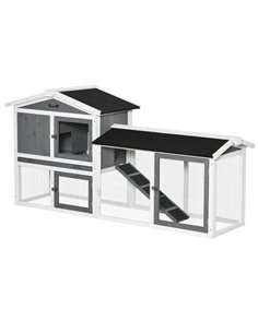 PawHut Rabbit Hutch Outdoor, 2-Tier Guinea Pig Hutch, Wooden Small Animal House with Rabbit Run Box, Slide-out Tray, Ramp, 175.8