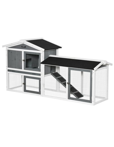 PawHut Rabbit Hutch Outdoor, 2-Tier Guinea Pig Hutch, Wooden Small Animal House with Rabbit Run Box, Slide-out Tray, Ramp, 175.8 - pic 149438 | FastDaddyshop