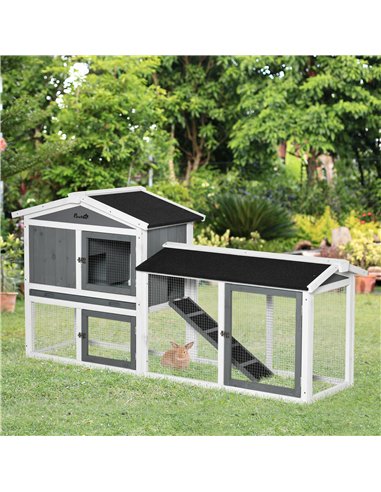 PawHut Rabbit Hutch Outdoor, 2-Tier Guinea Pig Hutch, Wooden Small Animal House with Rabbit Run Box, Slide-out Tray, Ramp, 175.8