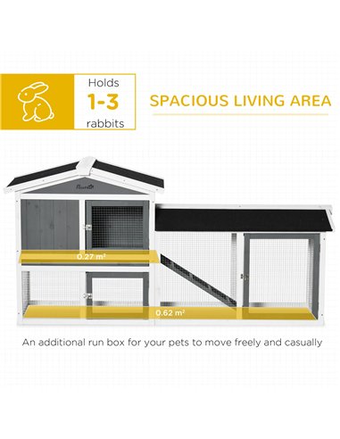 PawHut Rabbit Hutch Outdoor, 2-Tier Guinea Pig Hutch, Wooden Small Animal House with Rabbit Run Box, Slide-out Tray, Ramp, 175.8