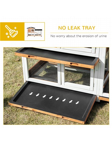 PawHut Rabbit Hutch Outdoor with Run Guinea Pig Hutch 2-Tier Bunny Cage w/ Wheels No-Leak Plastic Tray 157.4 x 53 x 99.5 cm - Ye - pic 149453 | FastDaddyshop