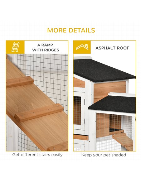 PawHut Rabbit Hutch Outdoor with Run Guinea Pig Hutch 2-Tier Bunny Cage w/ Wheels No-Leak Plastic Tray 157.4 x 53 x 99.5 cm - Ye - pic 149454 | FastDaddyshop