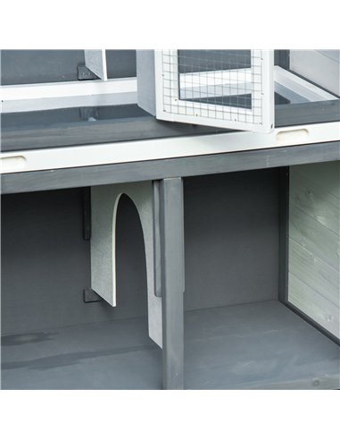 PawHut Rabbit Hutch Outdoor Guinea Pig Hutch 2 Tier Wooden Cage w/ Ramp, Divider, Openable Roof, 125 x 48 x 100cm - Grey