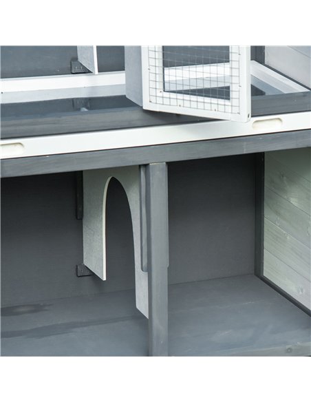 PawHut Rabbit Hutch Outdoor Guinea Pig Hutch 2 Tier Wooden Cage w/ Ramp, Divider, Openable Roof, 125 x 48 x 100cm - Grey - pic 149464 | FastDaddyshop