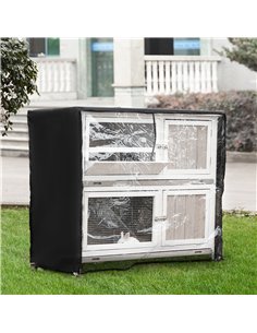 PawHut Rabbit Hutch Outdoor Guinea Pig Hutch Wooden Bunny House with Rain Cover Wheels for Indoor Outdoor, 122 x50 x100cm - Grey 2