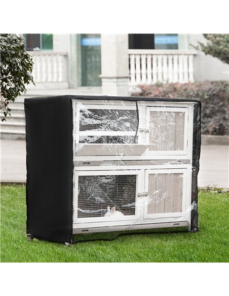 PawHut Rabbit Hutch Outdoor Guinea Pig Hutch Wooden Bunny House with Rain Cover Wheels for Indoor Outdoor, 122 x50 x100cm - Grey - pic 149466 | FastDaddyshop