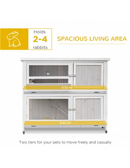 PawHut Rabbit Hutch Outdoor Guinea Pig Hutch Wooden Bunny House with Rain Cover Wheels for Indoor Outdoor, 122 x50 x100cm - Grey - pic 149468 | FastDaddyshop