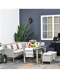Outsunny 6-Seater Garden Rattan Corner Dining Wicker Sofa Set with Cushions, Mixed Grey 2