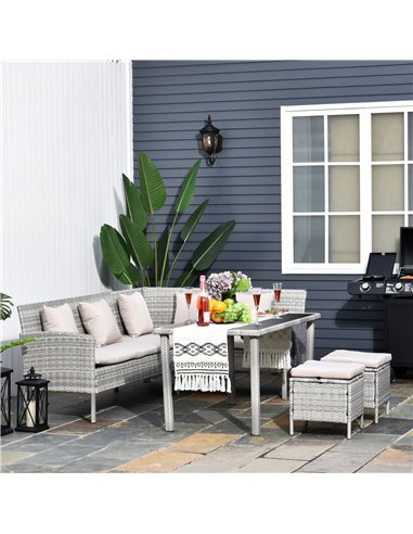 Outsunny 6-Seater Garden Rattan Corner Dining Wicker Sofa Set with Cushions, Mixed Grey
