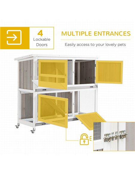 PawHut Rabbit Hutch Outdoor Guinea Pig Hutch Wooden Bunny House with Rain Cover Wheels for Indoor Outdoor, 122 x50 x100cm - Grey - pic 149470 | FastDaddyshop