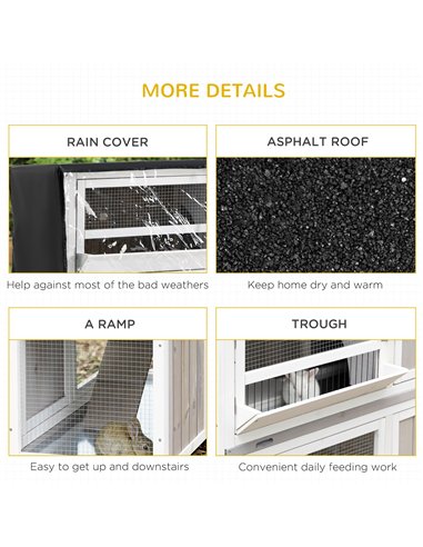 PawHut Rabbit Hutch Outdoor Guinea Pig Hutch Wooden Bunny House with Rain Cover Wheels for Indoor Outdoor, 122 x50 x100cm - Grey