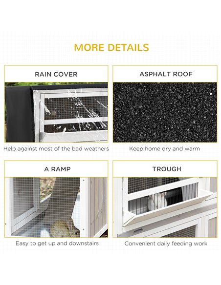 PawHut Rabbit Hutch Outdoor Guinea Pig Hutch Wooden Bunny House with Rain Cover Wheels for Indoor Outdoor, 122 x50 x100cm - Grey - pic 149473 | FastDaddyshop