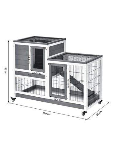 PawHut Small Animals 2-TierFir Wood Guinea Pigs Hutches Indoor Hutch Grey