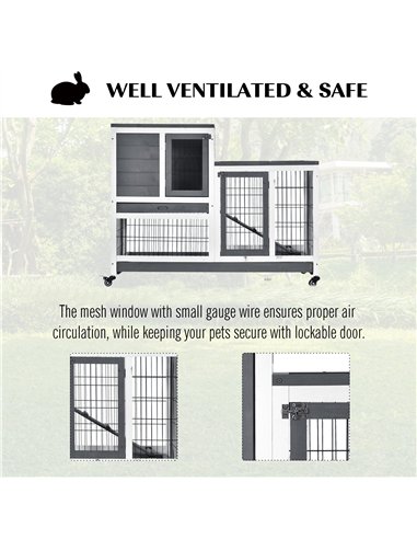 PawHut Small Animals 2-TierFir Wood Guinea Pigs Hutches Indoor Hutch Grey