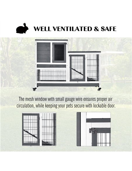 PawHut Small Animals 2-TierFir Wood Guinea Pigs Hutches Indoor Hutch Grey - pic 149477 | FastDaddyshop