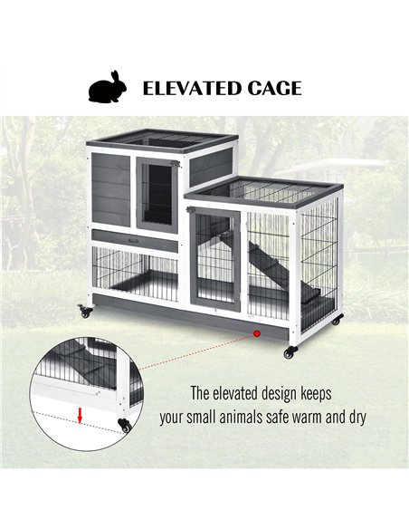 PawHut Small Animals 2-TierFir Wood Guinea Pigs Hutches Indoor Hutch Grey - pic 149478 | FastDaddyshop