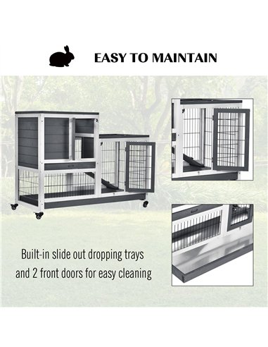 PawHut Small Animals 2-TierFir Wood Guinea Pigs Hutches Indoor Hutch Grey