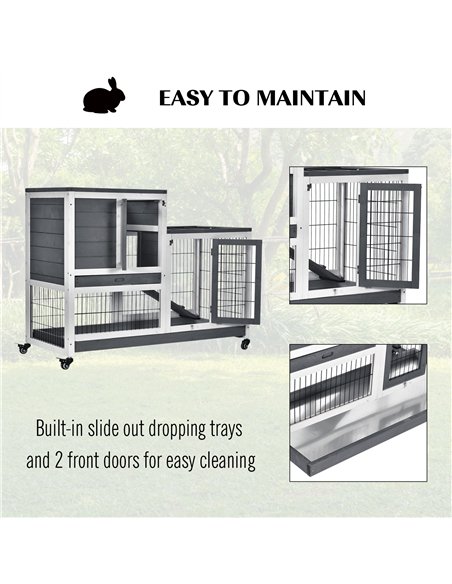 PawHut Small Animals 2-TierFir Wood Guinea Pigs Hutches Indoor Hutch Grey - pic 149479 | FastDaddyshop