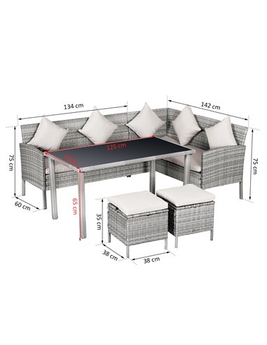 Outsunny 6-Seater Garden Rattan Corner Dining Wicker Sofa Set with Cushions, Mixed Grey