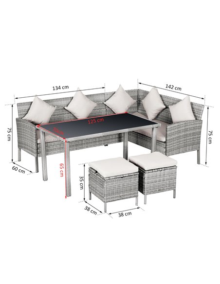 Outsunny 6-Seater Garden Rattan Corner Dining Wicker Sofa Set with Cushions, Mixed Grey - pic 14948 | FastDaddyshop