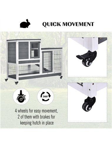 PawHut Small Animals 2-TierFir Wood Guinea Pigs Hutches Indoor Hutch Grey