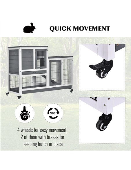 PawHut Small Animals 2-TierFir Wood Guinea Pigs Hutches Indoor Hutch Grey - pic 149480 | FastDaddyshop