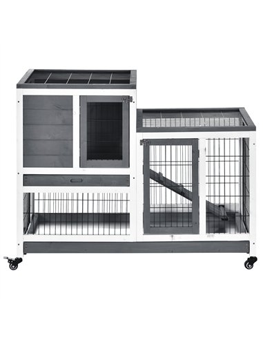PawHut Small Animals 2-TierFir Wood Guinea Pigs Hutches Indoor Hutch Grey