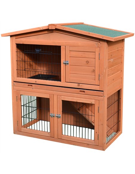 PawHut 2 Tier Rabbit Hutch Guinea Pig Hutch Ferret Cage with Ramp Slide Out Tray for Indoor Outdoor 100.5 x 55 x 101 cm - pic 149483 | FastDaddyshop