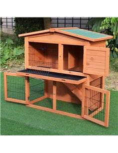 PawHut 2 Tier Rabbit Hutch Guinea Pig Hutch Ferret Cage with Ramp Slide Out Tray for Indoor Outdoor 100.5 x 55 x 101 cm 2