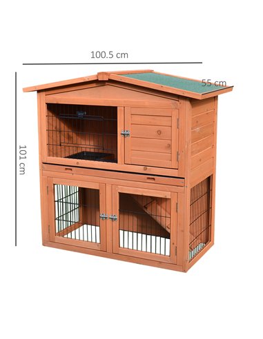 PawHut 2 Tier Rabbit Hutch Guinea Pig Hutch Ferret Cage with Ramp Slide Out Tray for Indoor Outdoor 100.5 x 55 x 101 cm