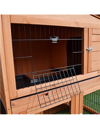 PawHut 2 Tier Rabbit Hutch Guinea Pig Hutch Ferret Cage with Ramp Slide Out Tray for Indoor Outdoor 100.5 x 55 x 101 cm