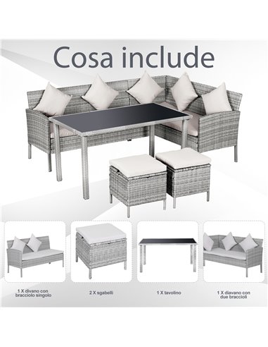Outsunny 6-Seater Garden Rattan Corner Dining Wicker Sofa Set with Cushions, Mixed Grey