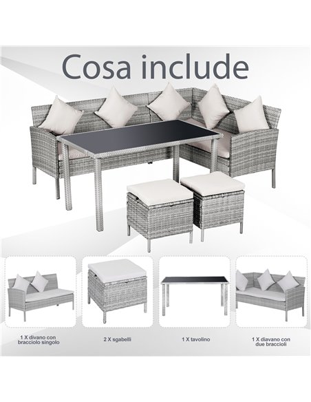 Outsunny 6-Seater Garden Rattan Corner Dining Wicker Sofa Set with Cushions, Mixed Grey - pic 14949 | FastDaddyshop