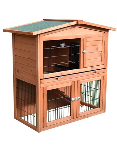 PawHut 2 Tier Rabbit Hutch Guinea Pig Hutch Ferret Cage with Ramp Slide Out Tray for Indoor Outdoor 100.5 x 55 x 101 cm
