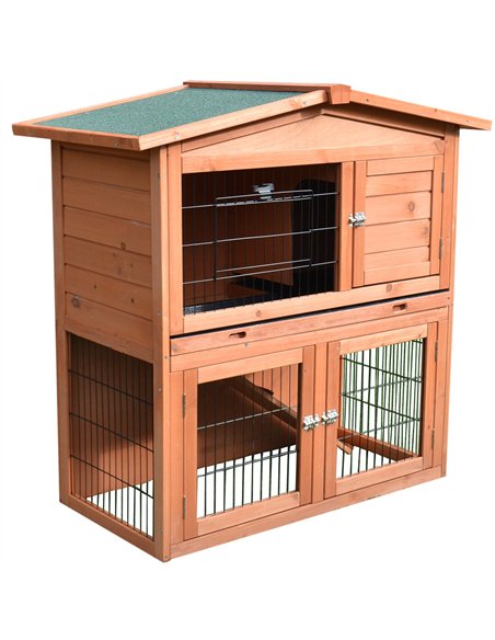 PawHut 2 Tier Rabbit Hutch Guinea Pig Hutch Ferret Cage with Ramp Slide Out Tray for Indoor Outdoor 100.5 x 55 x 101 cm - pic 149490 | FastDaddyshop
